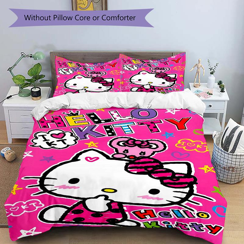 3pcs Hello Kitty Bedding Set: Perfect for Bedroom or Guest Room. Soft and Comfortable with No Core Included yy251031090