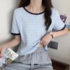 Women Summer Short Sleeve Round Collar Solid Color Pullover T Shirt Blouse Top