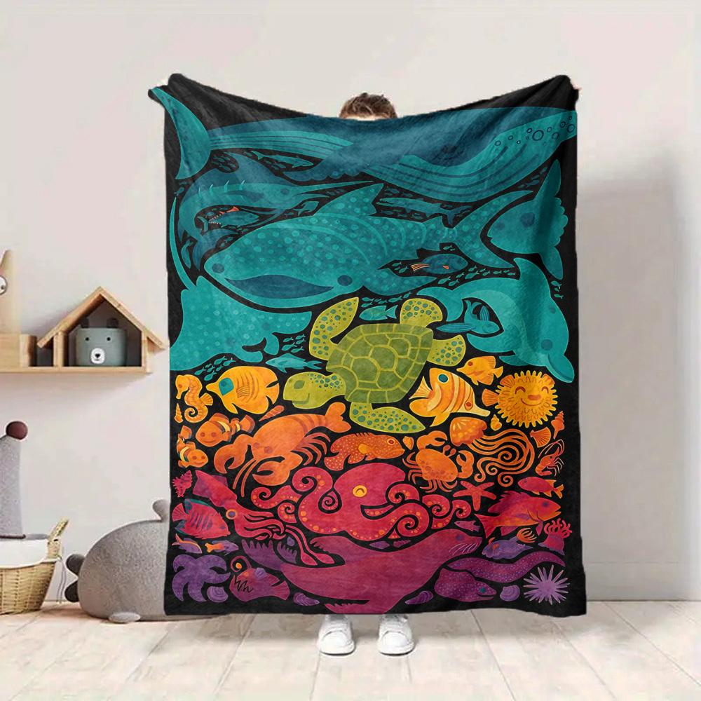 1 Stück Meeresleben-Print-Decke   Leichte Flanell-Kuscheldecke für Sofa, Bett, Wohnzimmer, Büro, Reisen im Freien, Camping