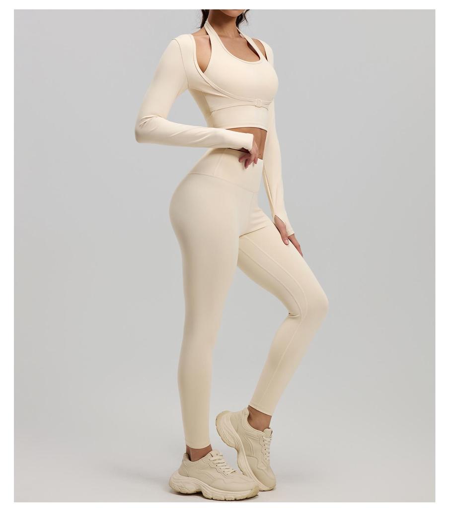 Seamless Cross-Neck Yoga Top, Bra-Free, Two-Piece Look, Tight-Fit Sportswear for Women
