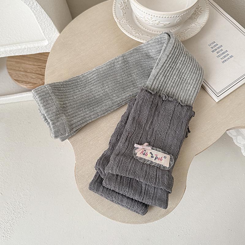 2026 Spring Korean Style Knit Cotton Baby Girls  Patchwork Leggings L Height 105-120cm серый