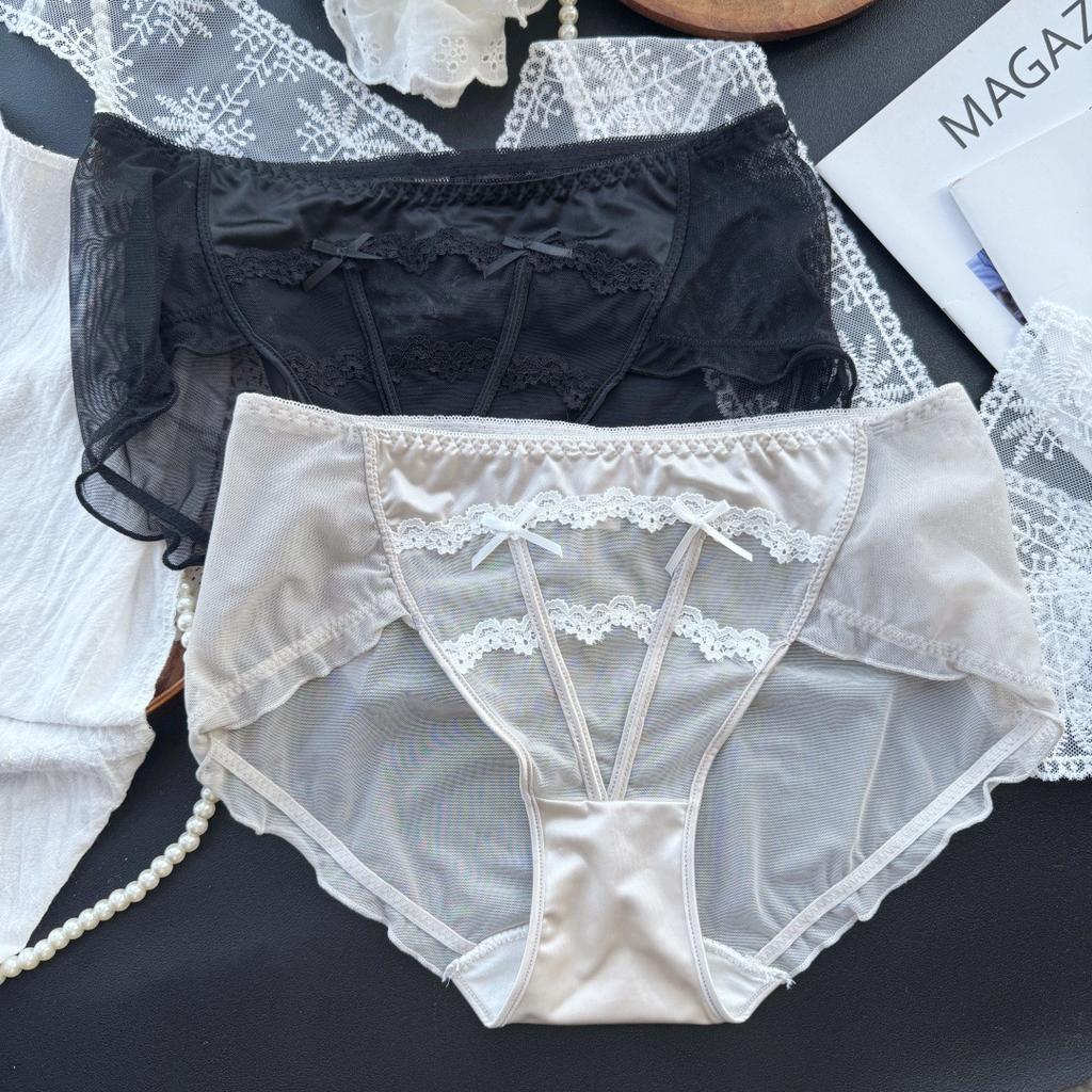 Ladies Summer Sexy Beautiful Palace Style Mesh Satin Ice Silk Briefs