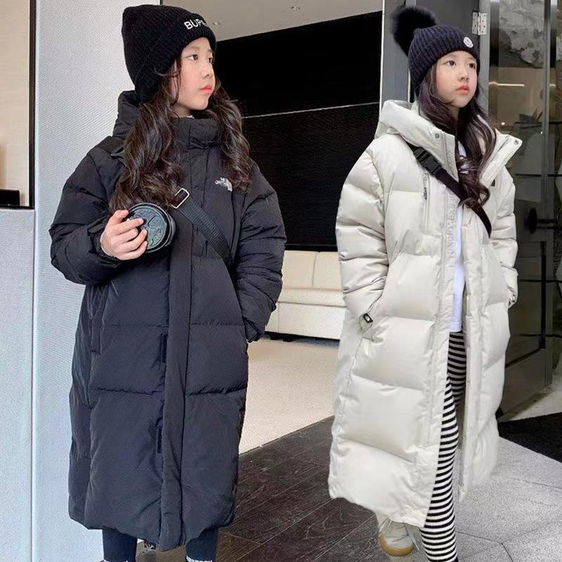 Girls Winter Padded Thickened Long Jacket Casual Zip Hooded Section Warm Outerwear