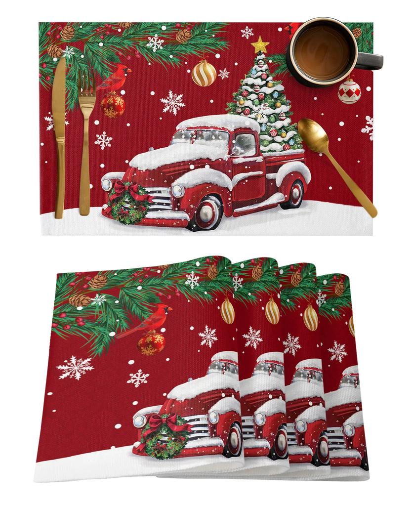 Merry Christmas Santa Claus Print Placemat 2/4/6pcs Kitchen Accessories Coffee Dining Table Mat Coaster Festival Tableware Pads