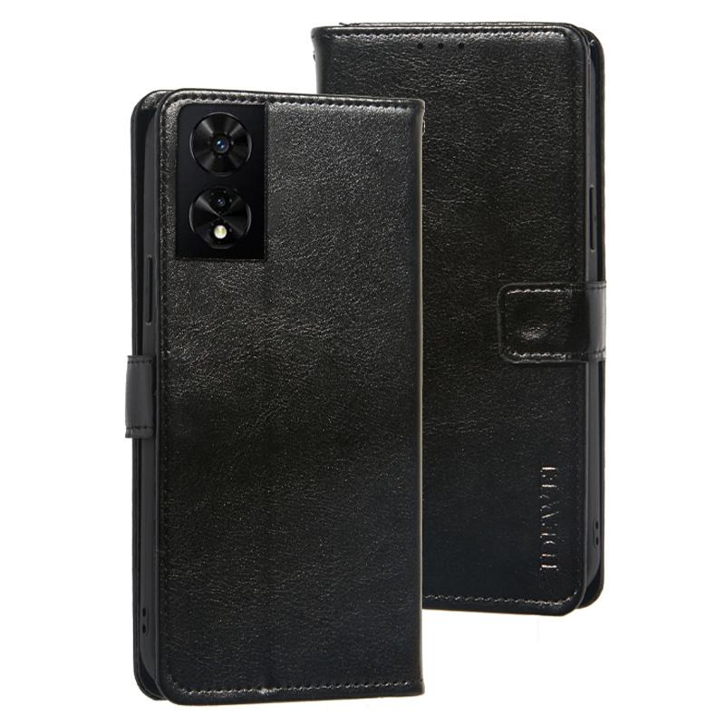 

For TCL 505 Case Crazy Horse Texture Leather Folio Phone Cover Black