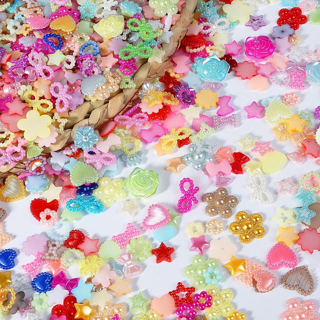 Colorful Star Flower Bow ABS Pearl Beaded DIY Nail Art & Phone Case Accessories