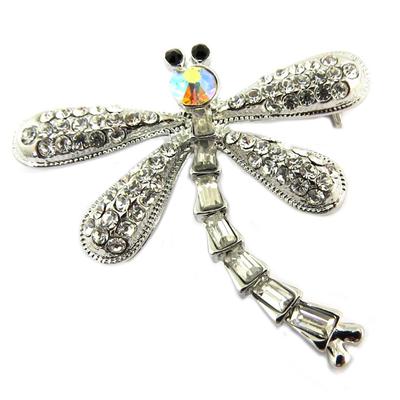 [P7622] – Silberweiße Designer-Brosche „Libelle“ – 40 x 40 mm
