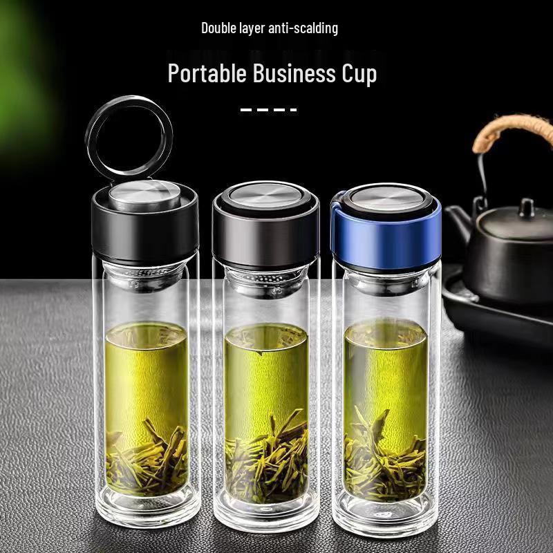 High Borosilicate Double-Wall Tea Glass with Removable Infuser and Custom Logo