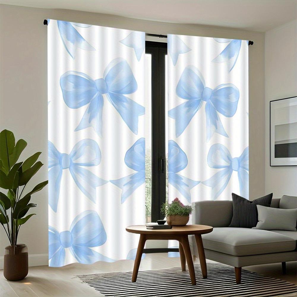 2 Pieces Blue Butterfly Pattern Curtains   Polyester Fabric   Machine Washable   Suitable for Bedroom Living Room Decoration