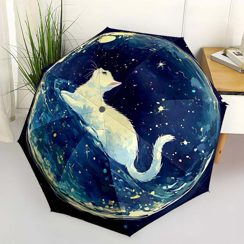 1pc Galaxy Cat Fashionable Automatic Opening/Closing Folding Umbrella with 8 Bones, Windproof Portable, Daily Use221