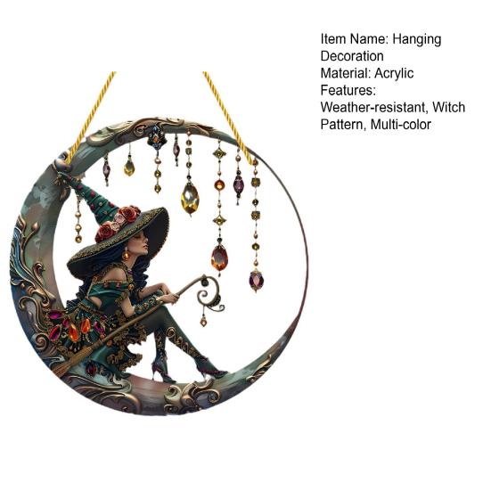 קישוט תלוי מכשפה אקריליק צבוע 2D לוכד שמש קישוט מכשפה על הירח לבית חדר חלונות קירות גנים מכוניות