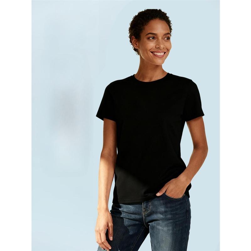 Damen Schwarz Floral Rosenprint T-Shirt | Kurzarm Lässiges Sommer Oberteil, Eleganter Rundhalsausschnitt, Rein, Ideal für Sommer & Frühling,