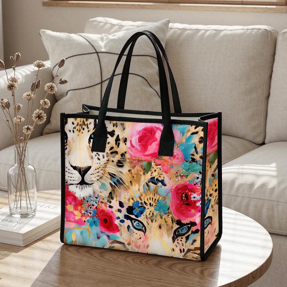Floral Leopard Print Tote Bag Large Casual Daily Handbag for Shopping Travel Commute