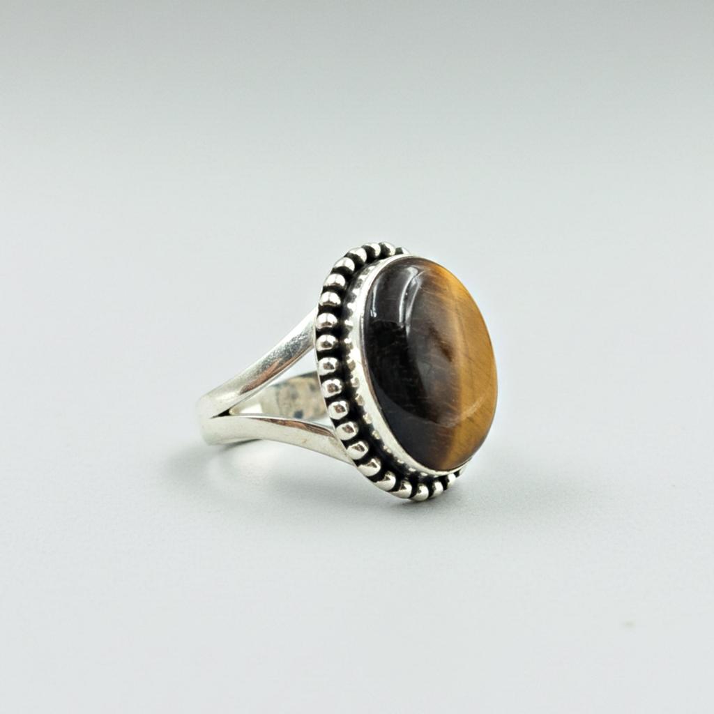 Tiger Eye Oval Statement Ring, 925 Sterling Silver Ring, Handmade Bohemian Ring