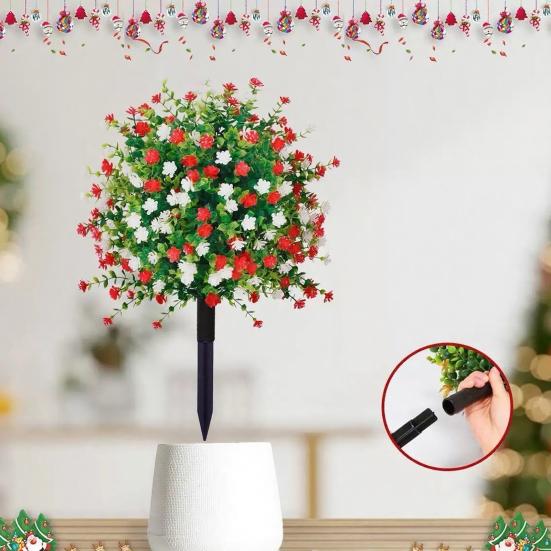 Artificial Camellia Topiary Ball Trees UV Resistant Faux Camellia Shrubs with Stake Realistic Fake Plants Bushes for Front Door Farmhouse Porch Garden