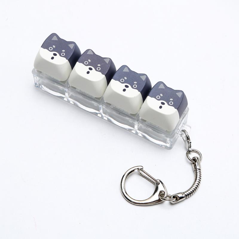Cute Cat Shaped Keycap Keychain Adorable Cartoon Design Durable Key Charm for Backpack Gaming Peripheral Lover Gift