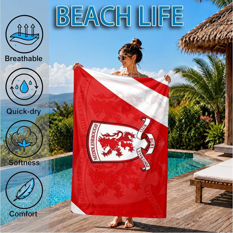 Football Club Emblem Printed Microfiber Beach Towel, Soft And Absorbent, Quick-Dry, Ideal for Summer Travel, Beach Essential, Swimming Pool
