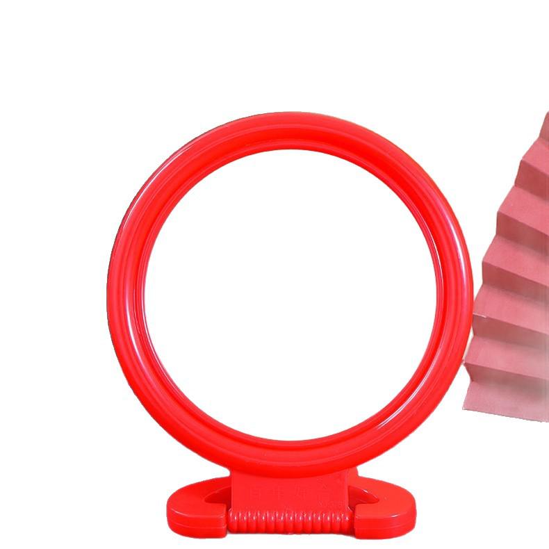 Wintage Okrągłe Czerwone Lustro do Makijażu Montowane na Ścianie i Stojące na Stole