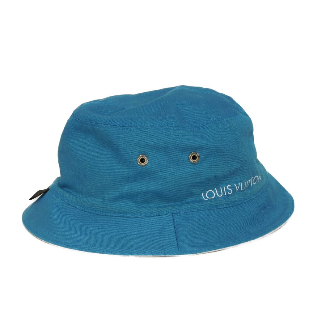 Used 12564 Reversible Bucket Hat M76213 7919 60 Logo Blue Polyester Chapeau Monogram Denim Cotton White Men's from