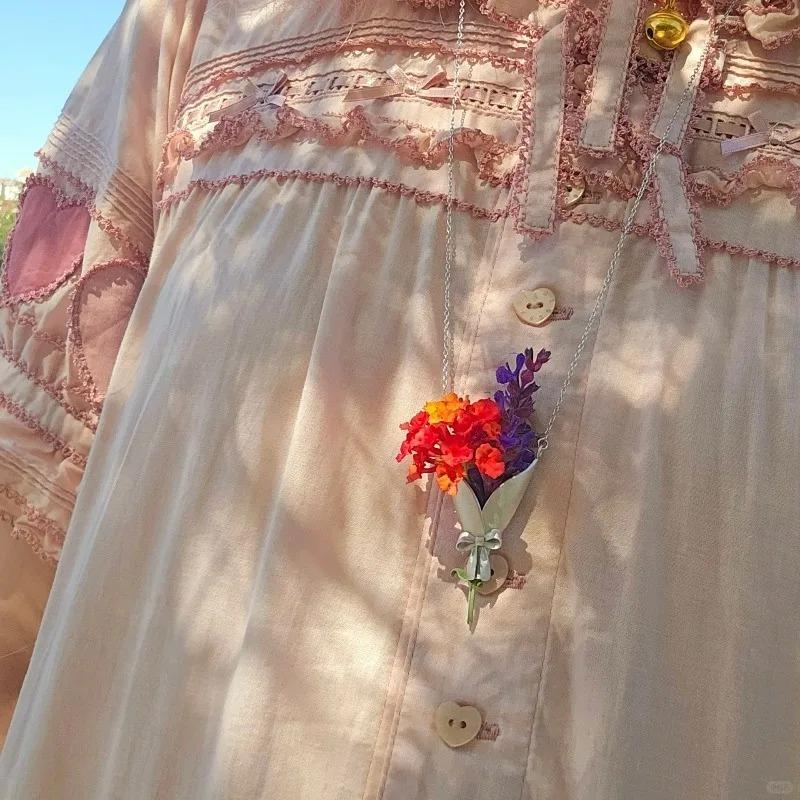 Creative Trendy Bouquet Wrapping Pendant Necklace for Women Small Flower Insertable Choker Fashion Clavicle Chain Jewelry Gift
