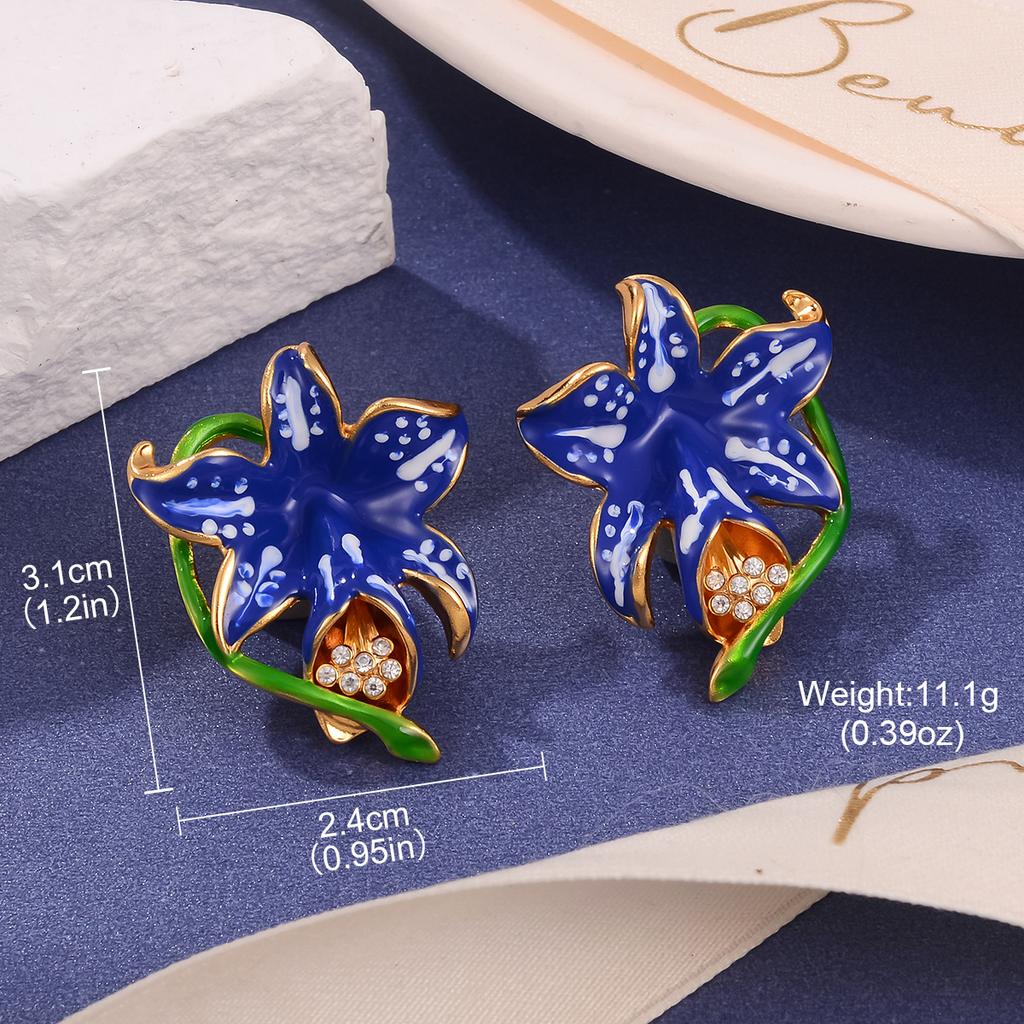 Guochao Retro Flower Exaggerated Earrings Enamel Oil Painting Series Personalized Light Luxury Earrings Medieval Vintage Jewelry