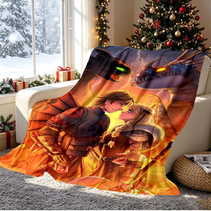 How to Train Your Dragon Pattern Blanket for Home Decoration, Bed, Sofa, Car Travel, Camping, Suitable for All Seasons, Birthday Christmas Gift