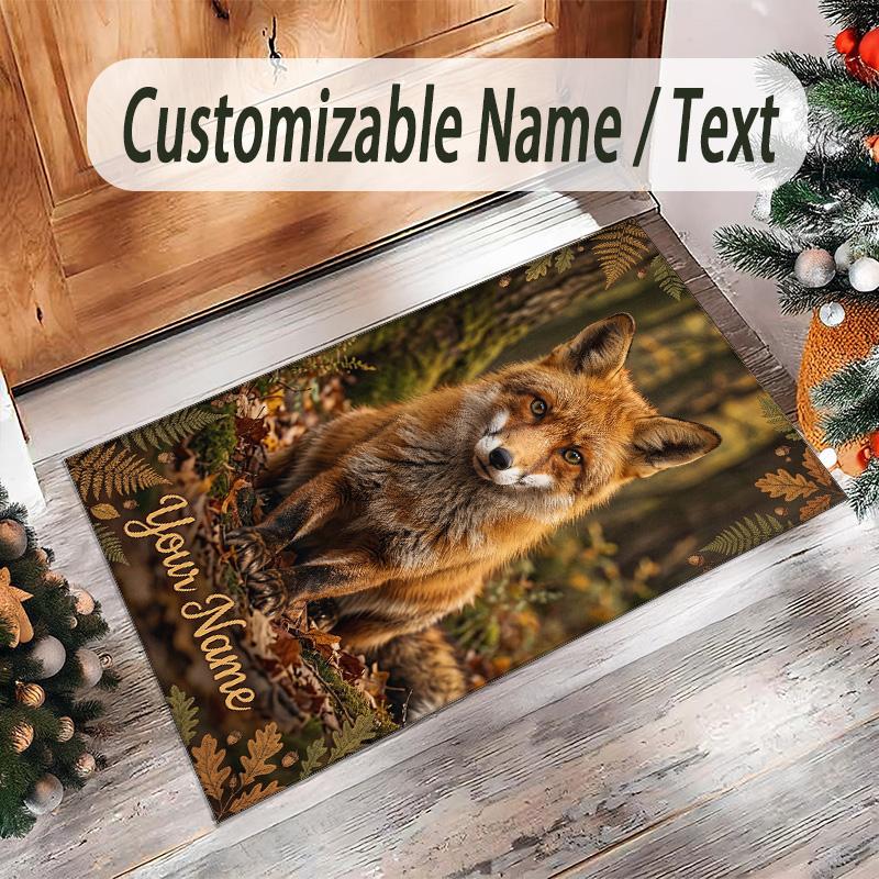 Fox Theme Crystal Velvet Floor Rug Personalized Custom Name Text Warm Carpet Home Decoration