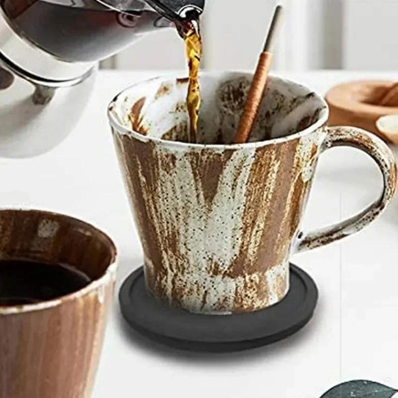 6 Pads 1 Plastic Holder Non-slip Silicone Drinking Coaster Set Holder Cup Coaster Mat Set Round Mat Home Office Table Decor
