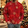 Men's Knit Long Sleeve Neck Casual Top with Christmas Print for Winter