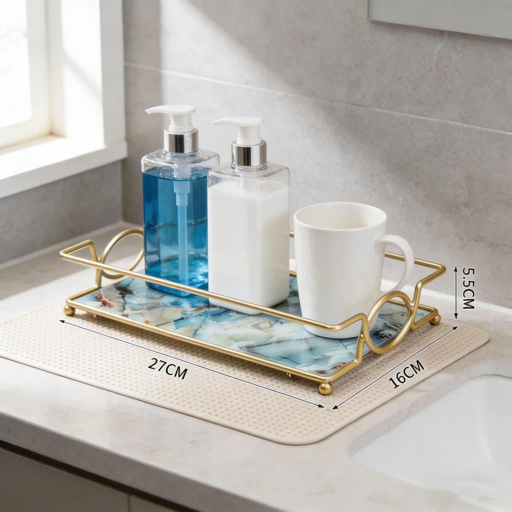 Vanity Tray Luxury Bathroom Counter Tray Glass Perfume Organizer Holder Cosmetics Makeup Skincare Display Decorative Vanity Tray