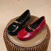 Fashion New Round Toe Solid Patent Leather Mary Jane Shoes Women's Summer Real Leather Metal Decorative Ballet Shoes Flat Single Shoes