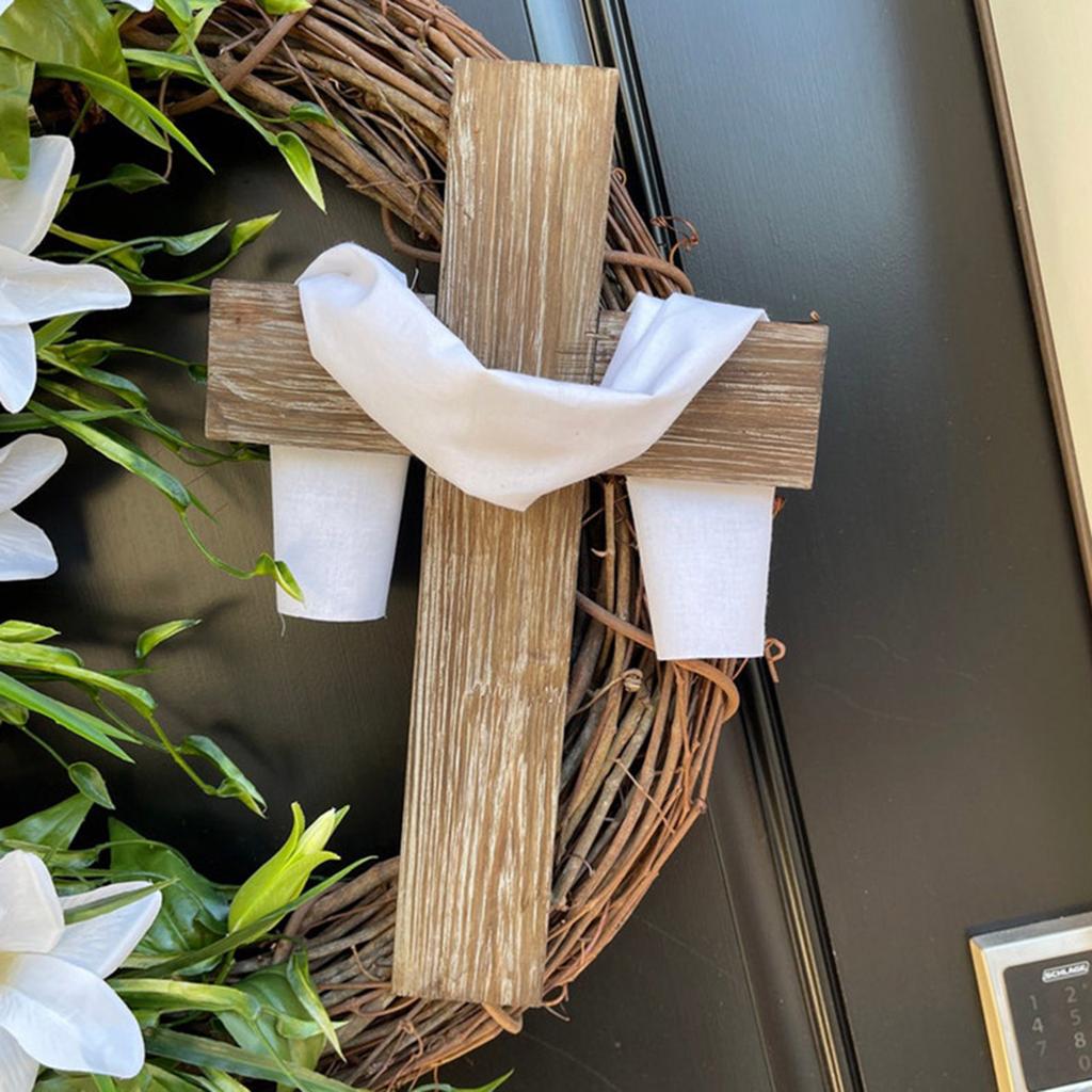 Vårdekoration Påskkrans Med Kors Fluga, Rustik Vinranka Vårkrans Dekorering DIY Påsk Ytterdörrkrans Dekoration