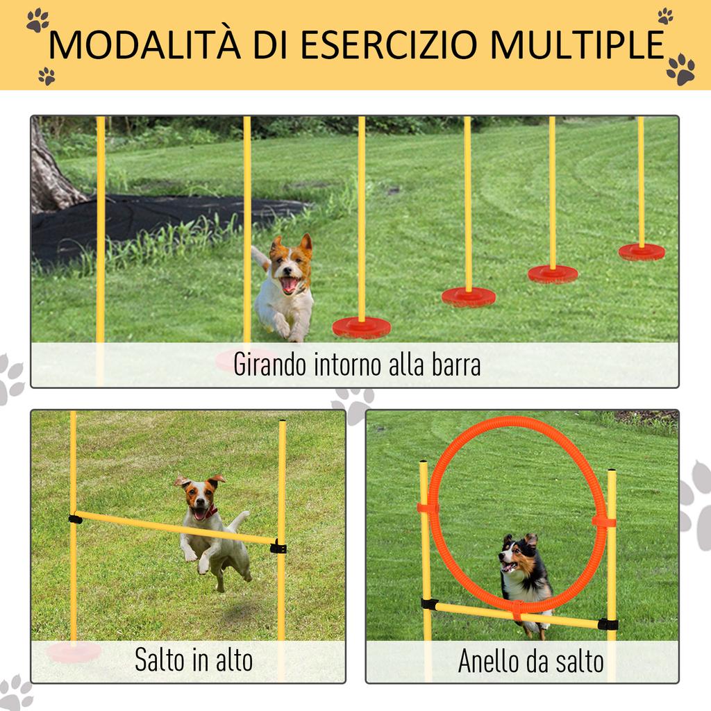 Agility Dog Set 3 Exercises: Slalom, Obstacles, Ring, for Dog Training, Portable, 2.5 kg, Yellow and Red