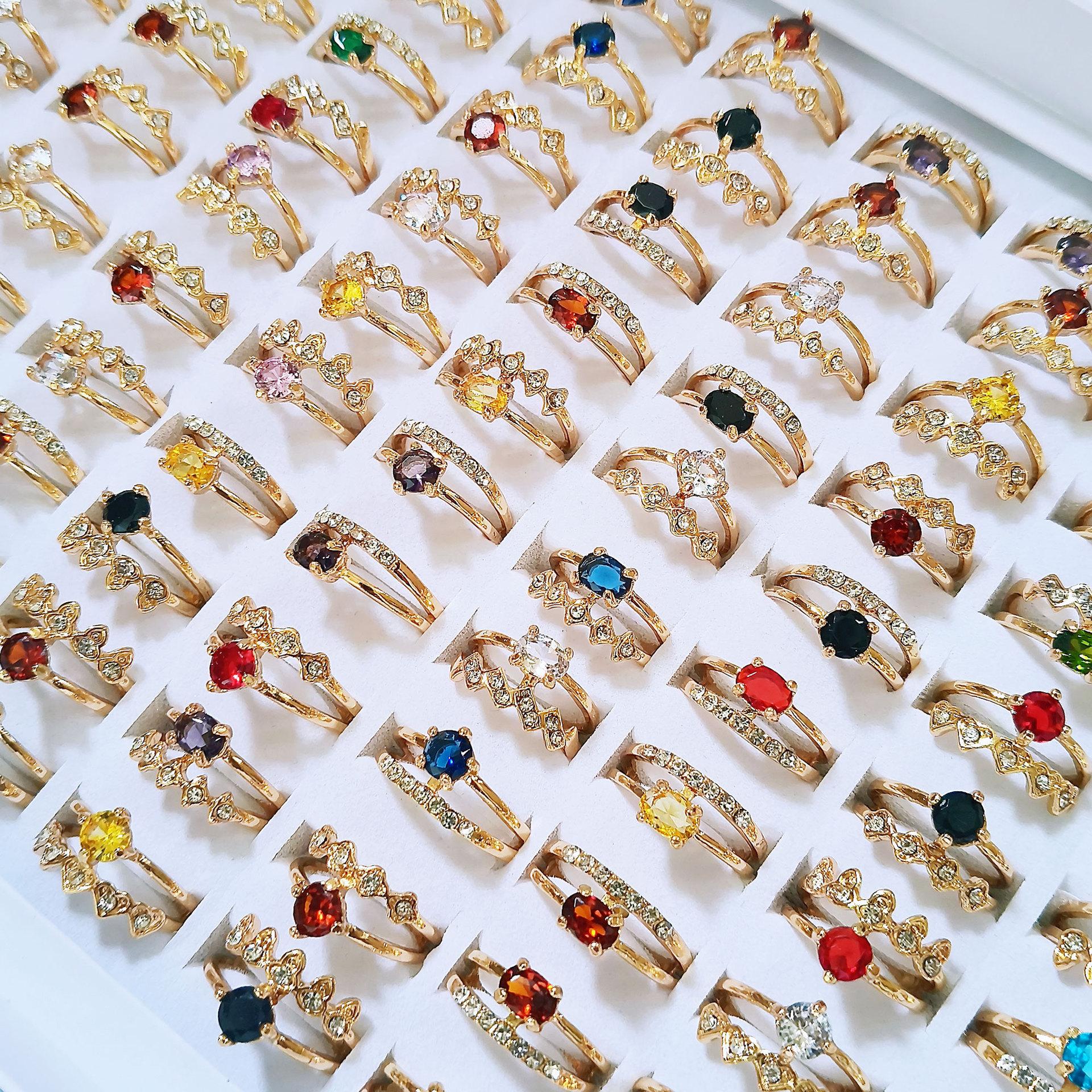 10Pcs Girls  Colorful Crystal Zirconia Double-Layer Finger Ring Jewelry Finger Ring