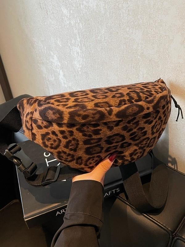Leopardenmuster Crossbody-Tasche für Damen aus Baumwollmaterial mit Reißverschluss