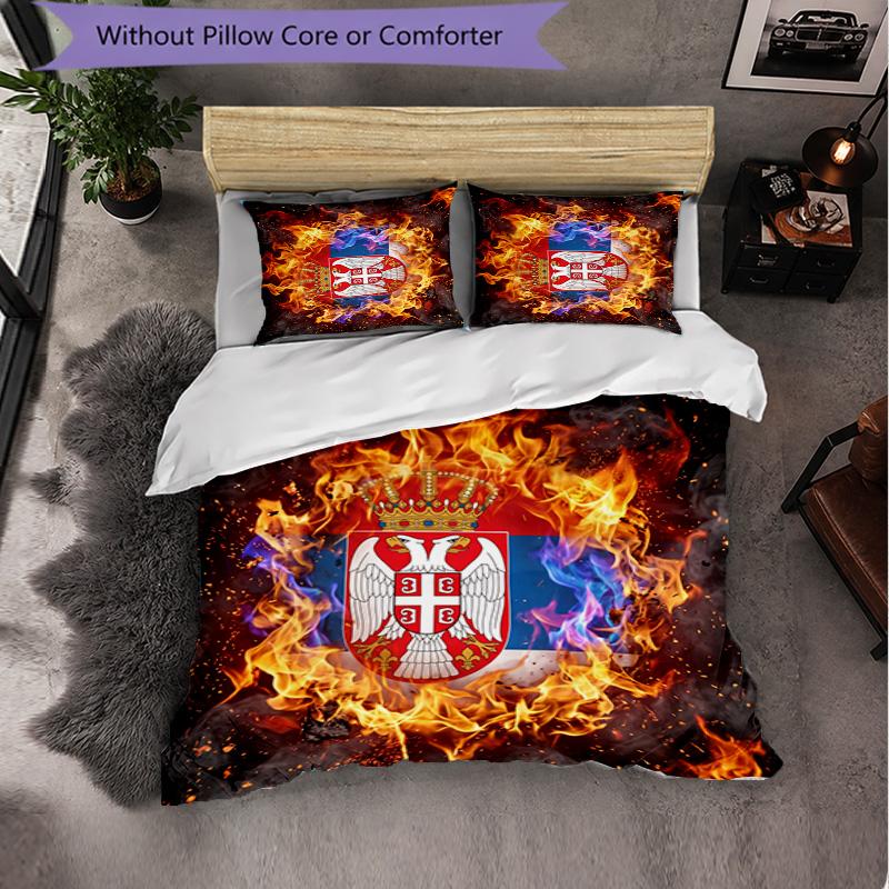 Serbia Pattern 3 Pieces Bedding Set Soft Microfiber Duvet Cover with Pillow Cases for Bedroom