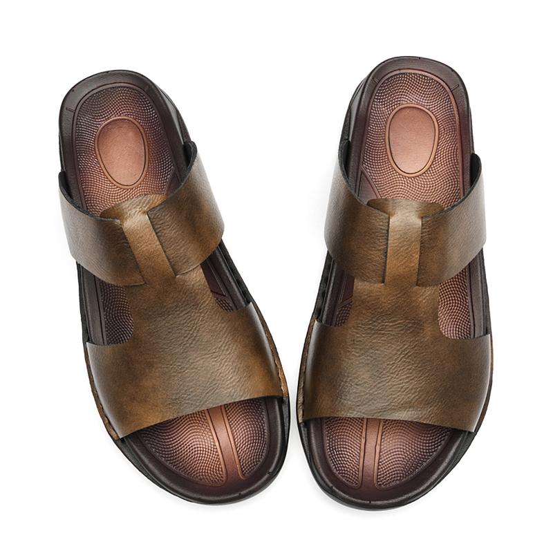 Fashion Mens Slip On Shoes Genuine Leather Slippers Summer Antiskid Beach Luxury Sandals Non-slip Men's Casual Sandal Soft Penny Shoes