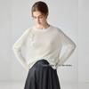 Luxurious Women's 75% Cashmere 25% Mulberry Silk Floral Inlay Round Neck Sweater