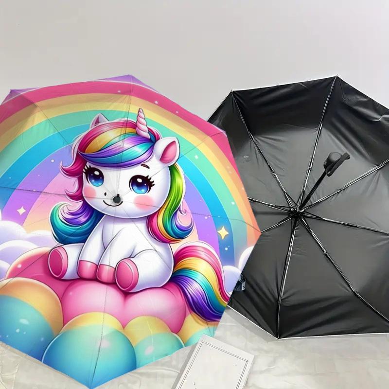 1pc Rainbow Unicorn Fantasy Art Umbrella with Plastic Handle,Suitable for All Seasons Home Travel Outdoor UmbrellaDD769