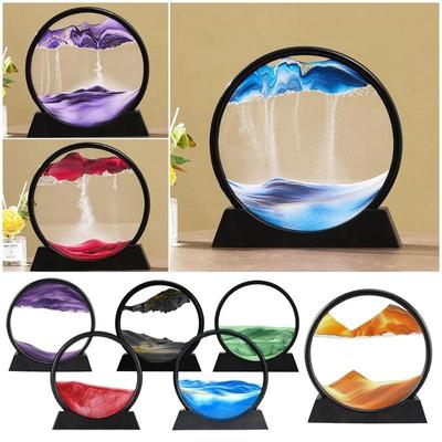 7/12 tum Konst Målning Djuphav Sandlandskap Flytande Sand 3D Rörlig Sandkonst Bild Timglas Rund Glas Heminredning
