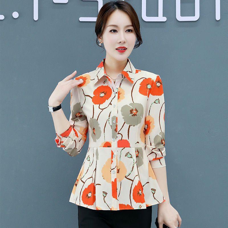 

Рубашка женская с длинным рукавом, новая женская универсальная модная свободная шифоновая рубашка с цветочным принтом M оранжевый