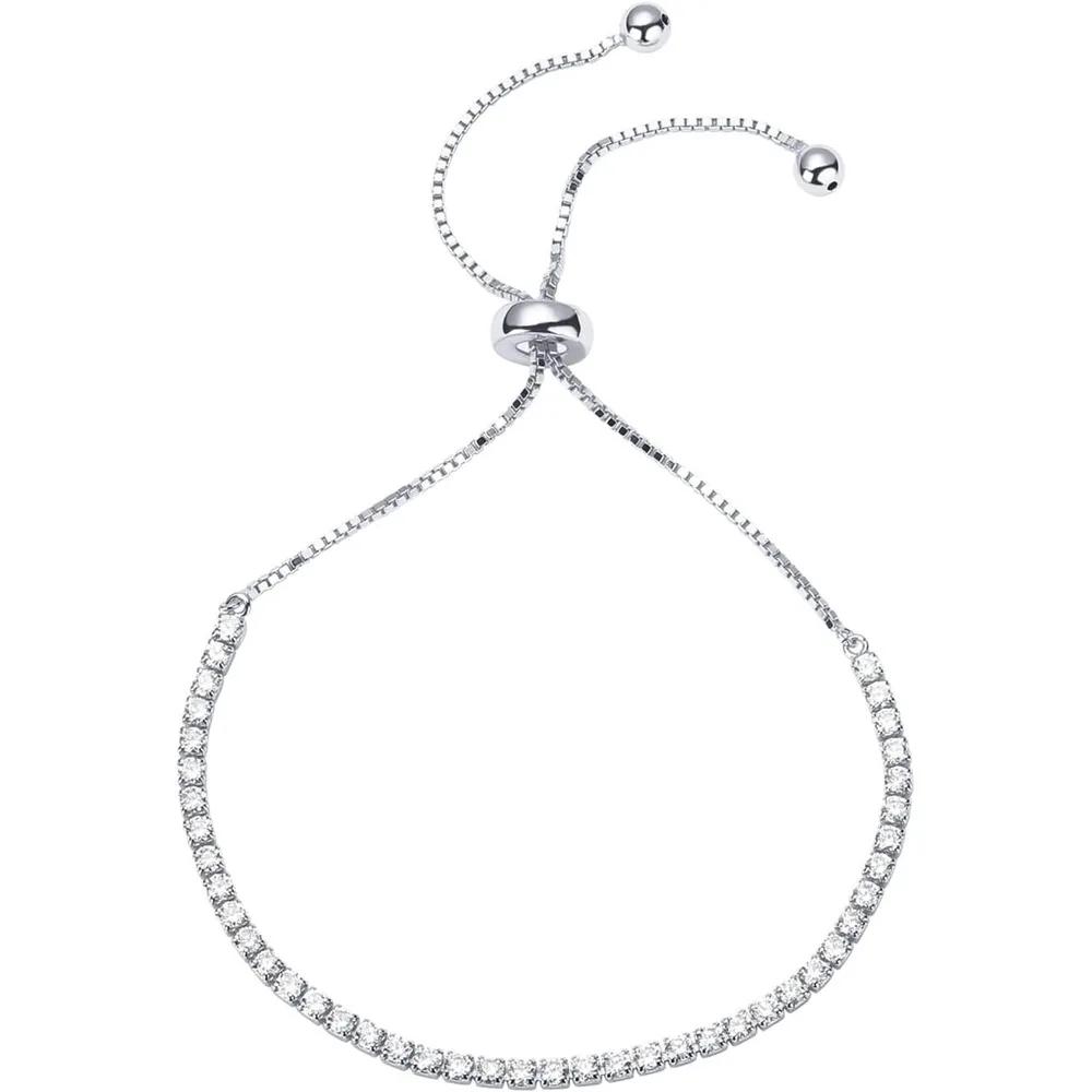 Позолоченный 14K кубическим цирконием Классический теннисный браслет для женщин | Регулируемая застежка-слайдер | Подарок для женщин Модный браслет для женщин 25cm