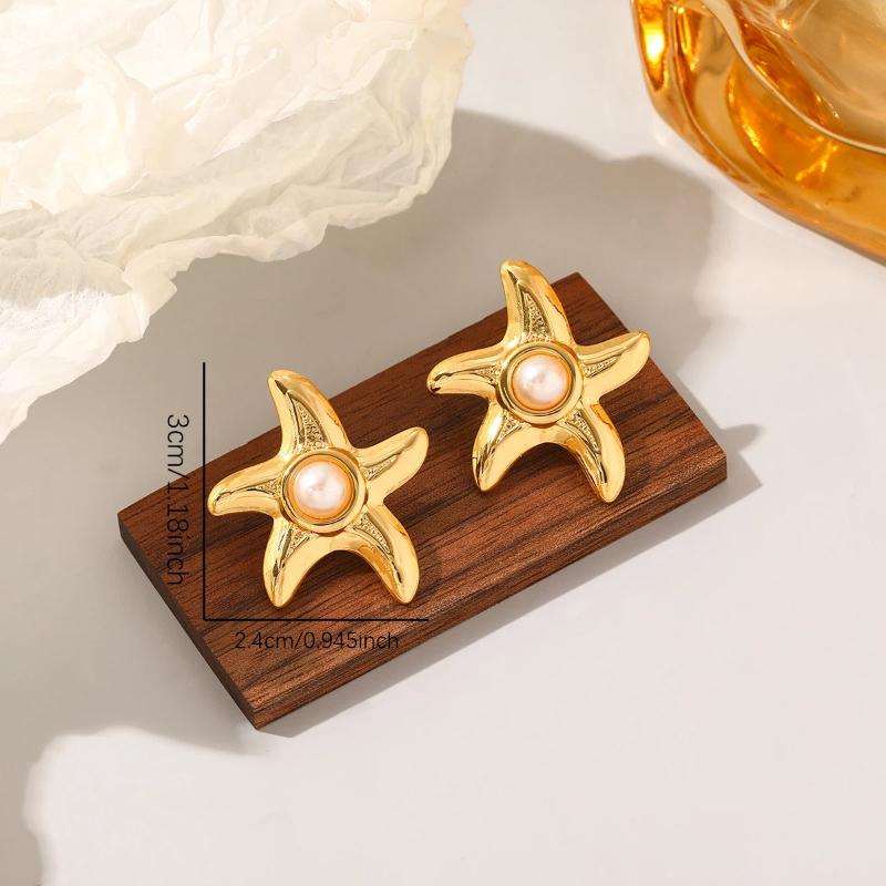 Fashion Stainless Steel Pearl Earrings For Women Geometric Irregular Metal Stud Earring Trendy Jewelry Gift