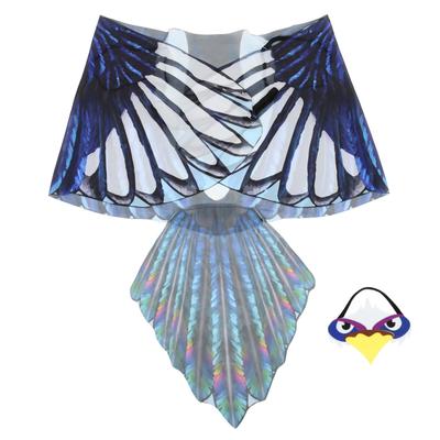 VICASKY Adlerflügel-Set für Halloween-Kostüme, Adlerflügel für Erwachsene, Vogelfedern, Kreatives Adlerkostüm-Accessoire, Cosplay-Flügel, Chiffon, Blau