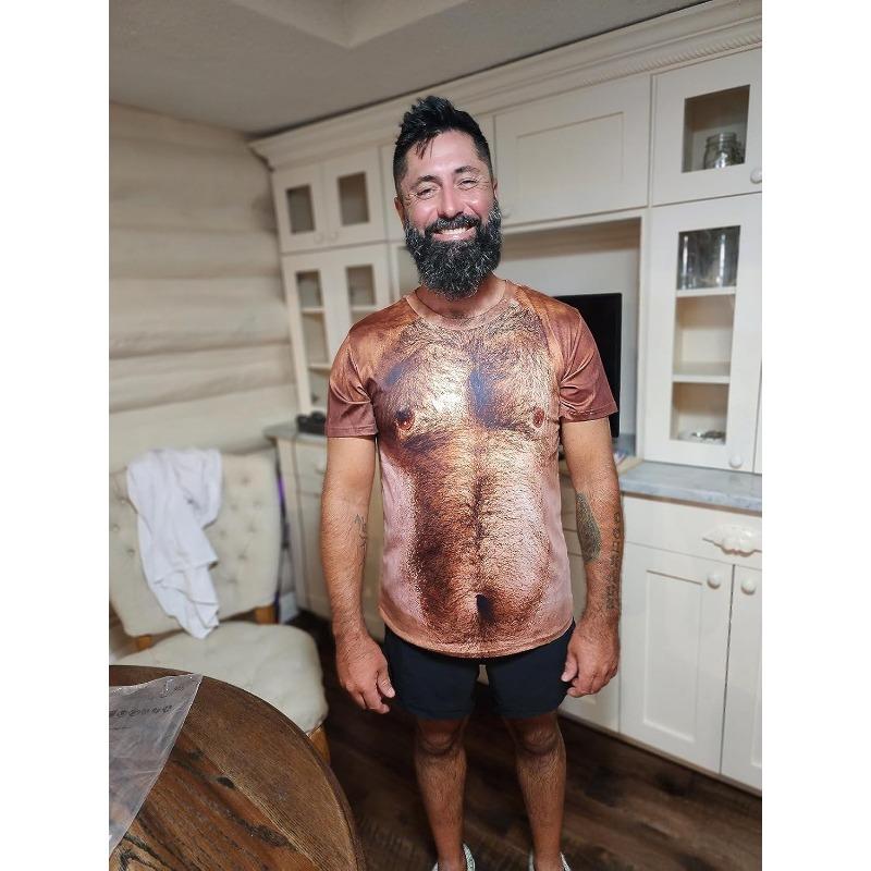 Fanient Pánská trička s chlupatou hrudí Vtipná trička s kulatým výstřihem Grafický vzor Krátký rukáv Rychleschnoucí a chladivá