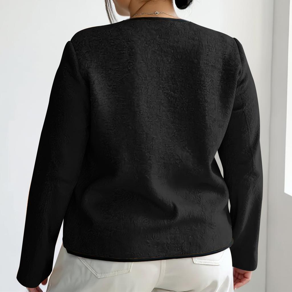 Women's Fashion Casual Plus Size Long Sleeve Solid Color Fleece Jacket
