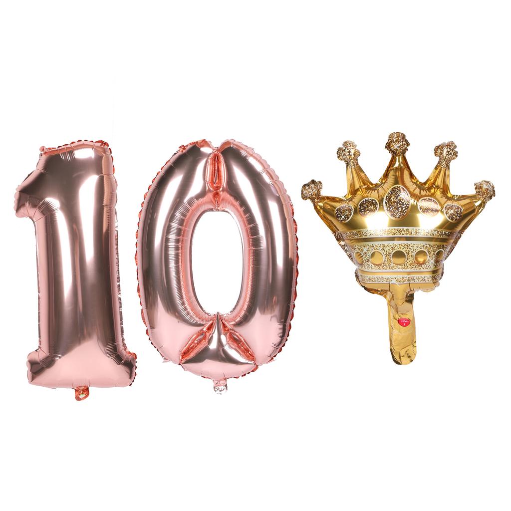Μπαλόνια Αλουμινίου Ροζ Χρυσά Αριθμοί Στέμματα Αυτοκόλλητα για Διακόσμηση Πάρτι Γενεθλίων
