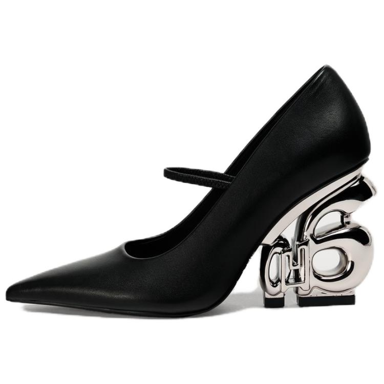 ZARA Leather Pointed Toe Mary Jane Pumps With Sculptural Heel Black Womens 1181751038 36