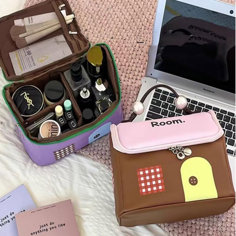 Dopamine Little House Makeup Bag for Women, Large Capacity, compartments, hand-held, 2025 New waterproof travel portable Storage bag