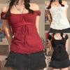 Elegancka damska koszulka z kwadratowym kołnierzykiem Kawaii Bow Short Sleeve Pullovers Tees Y2K Vintage Fairy Grunge Women Crop Top Retro Clothes